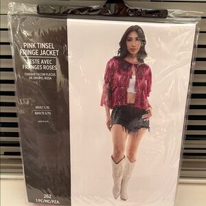 Adult Woman's Pink Tinsel Fringe Jacket